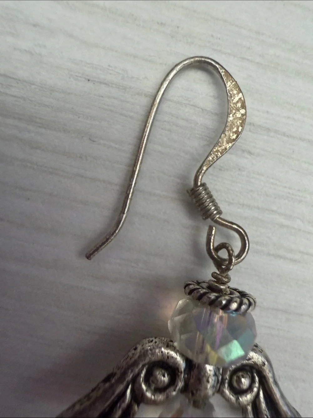 Iridescent Crystal Angel Wing Drop Earrings - Silver